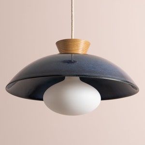 Blue Dawn Pendant Light in Ceramic and Oak image 5