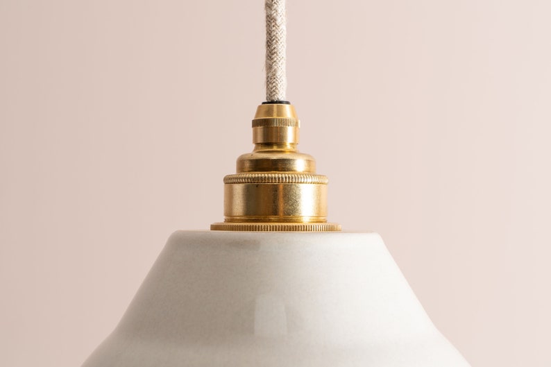 Blue and White Element Pendant Light in Ceramic and Brass image 4