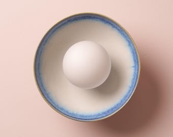 Blue and White Small Dawn Wall Light in Ceramic and Oak