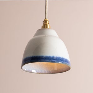 Small Blue and White Element Pendant Light in Ceramic and Brass/Nickel