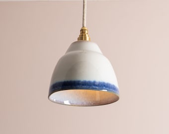 Small Blue and White Element Pendant Light in Ceramic and Brass/Nickel