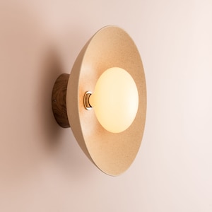 Speckled Cream Matt Dawn Wall Light Sconce in Ceramic and Oak