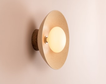 Speckled Cream Matt Dawn Wall Light Sconce in Ceramic and Oak