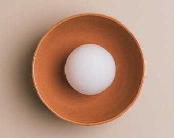 Terracotta Small Dawn Wall Light in Ceramic and Oak
