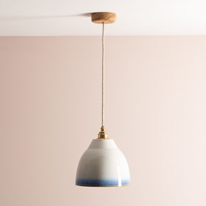 Blue and White Element Pendant Light in Ceramic and Brass image 2