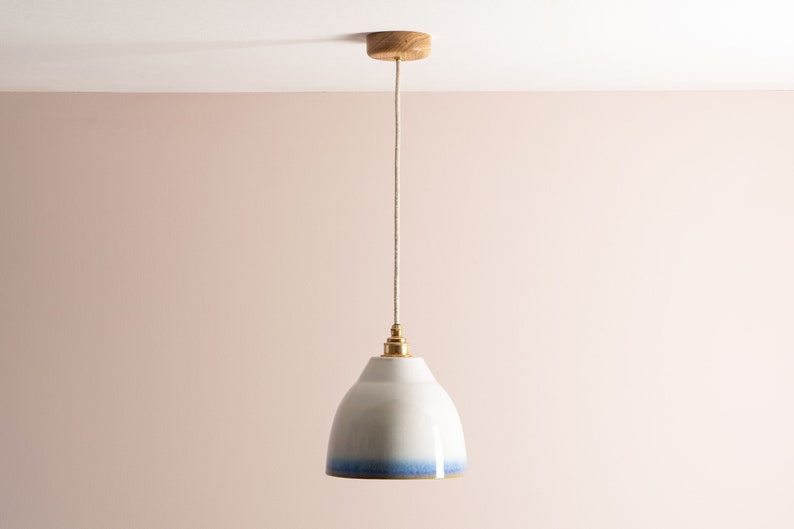 Blue and White Element Pendant Light in Ceramic and Brass image 2