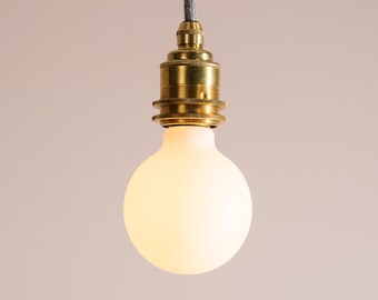 Brass/Nickel Pendant Light Fixture with Linen Cable and Oak Ceiling Rose