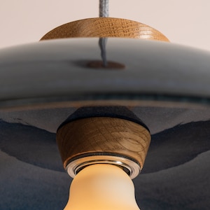 Blue Dawn Pendant Light in Ceramic and Oak image 4