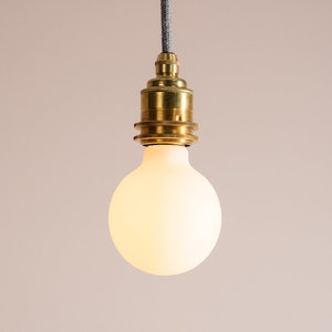 Brass Pendant Light Fixture with Linen Cable and Oak Ceiling Rose