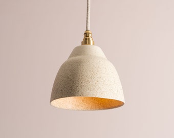 Small Speckled Cream Matt Element Pendant Light in Ceramic and Brass/Nickel