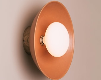 Terracotta Dawn Wall Light Sconce in Ceramic and Oak