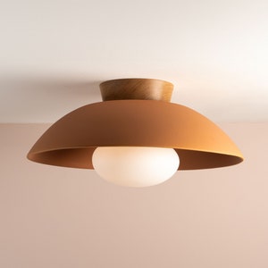 Terracotta XL Dawn Flush Mount Ceiling Light in Ceramic and Oak