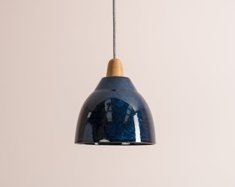 Blue Element Pendant Light in Ceramic and Oak