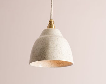 Small Speckled Cream Gloss Element Pendant Light in Ceramic and Brass/Nickel