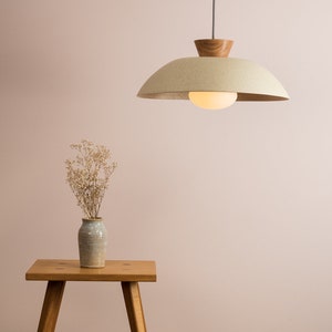 Speckled Cream Matt XL Dawn Pendant Light in Ceramic and Oak