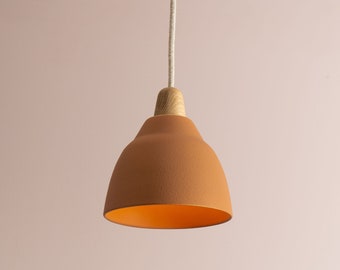 Terracotta Element Pendant Light in Ceramic and Oak