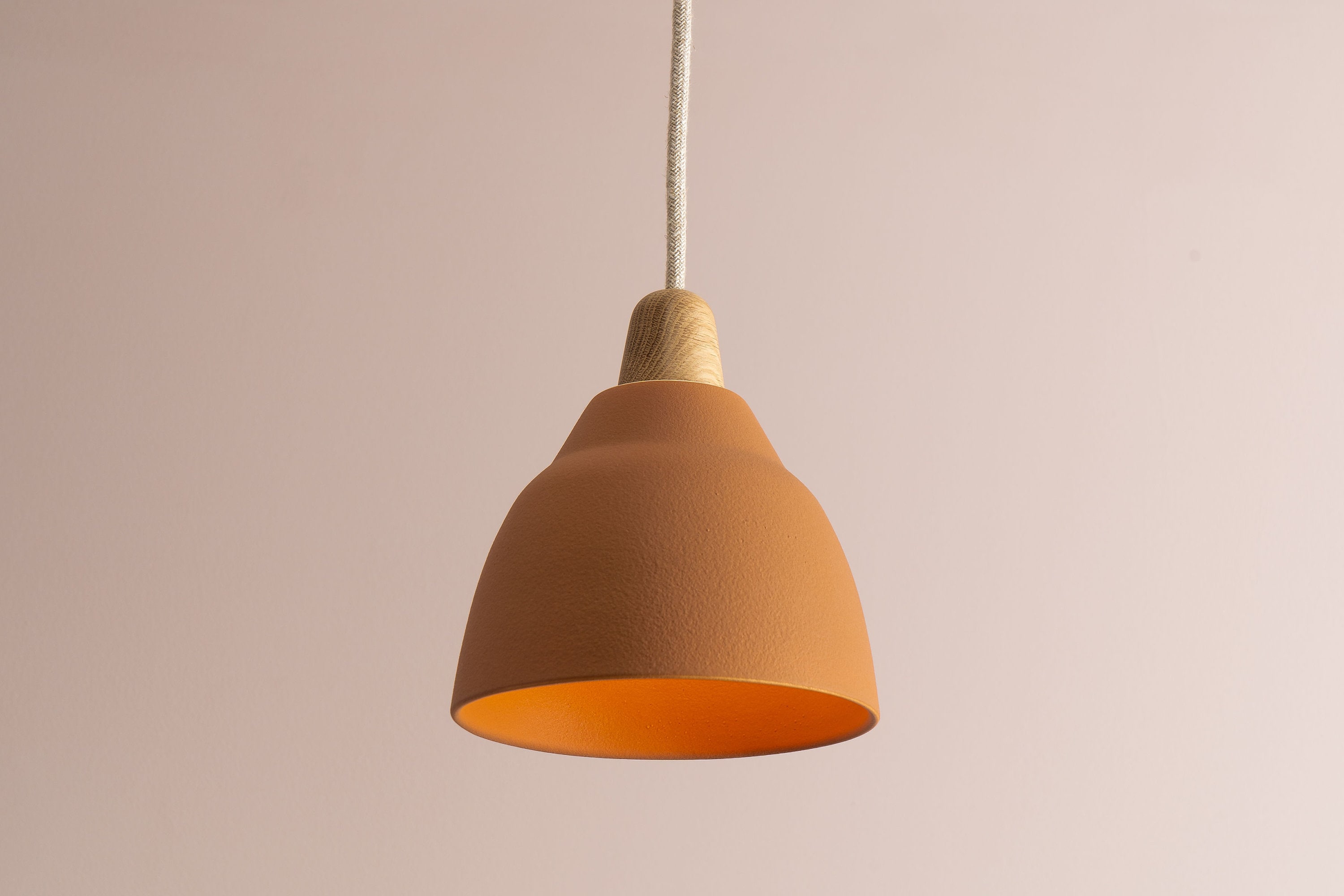 Terracotta Element Pendant Light in Ceramic and Oak Etsy UK