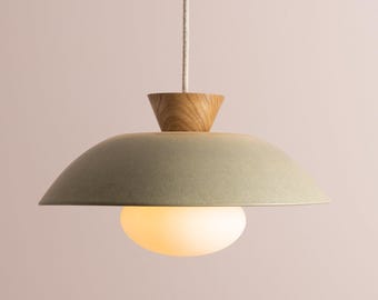 Green Dawn-hanglamp van keramiek en eikenhout