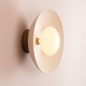 White Dawn Wall Light Sconce in Ceramic and Oak