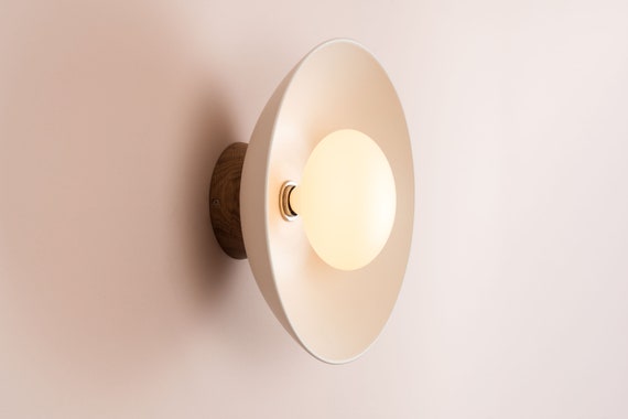 White Dawn Wall Light Sconce in Ceramic and Oak Etsy