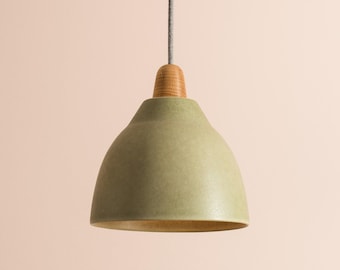 Green Element-hanglamp van keramiek en eikenhout