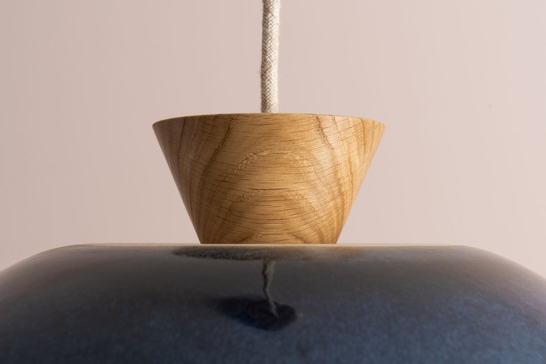 Blue Dawn Pendant Light in Ceramic and Oak image 6