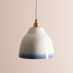 Blue and White Element Pendant Light in Ceramic and Brass image 3