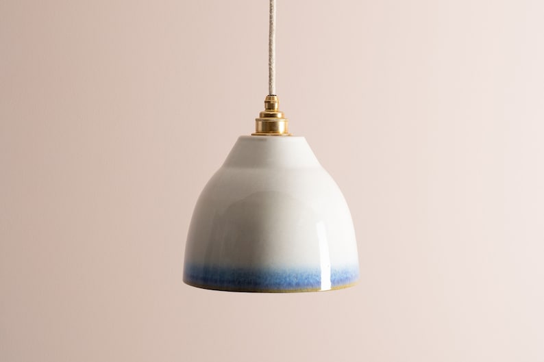 Blue and White Element Pendant Light in Ceramic and Brass image 3