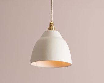 Small White Element Pendant Light in Ceramic and Brass/Nickel