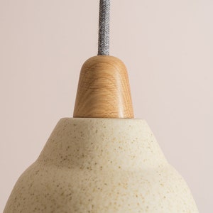 Picture of Small Speckled Cream Matt Element Pendant Light in Ceramic and Oak - Etsy