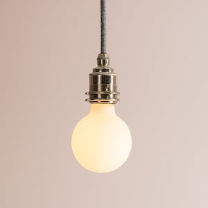 Nickel Pendant Light Fixture with Linen Cable and Oak Ceiling Rose