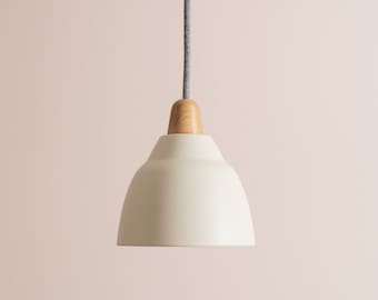 Small White Element Pendant Light in Ceramic and Oak