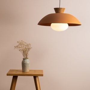 Terracotta XL Dawn Pendant Light in Ceramic and Oak