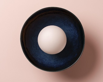 Blue Small Dawn Wall Light in Ceramic and Oak