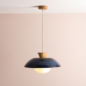 Blue Dawn Pendant Light in Ceramic and Oak image 2