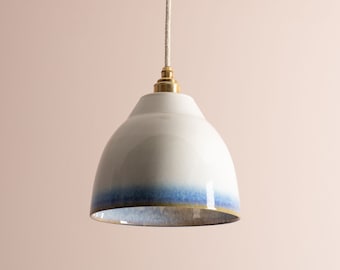 Blue and White Element Pendant Light in Ceramic and Brass