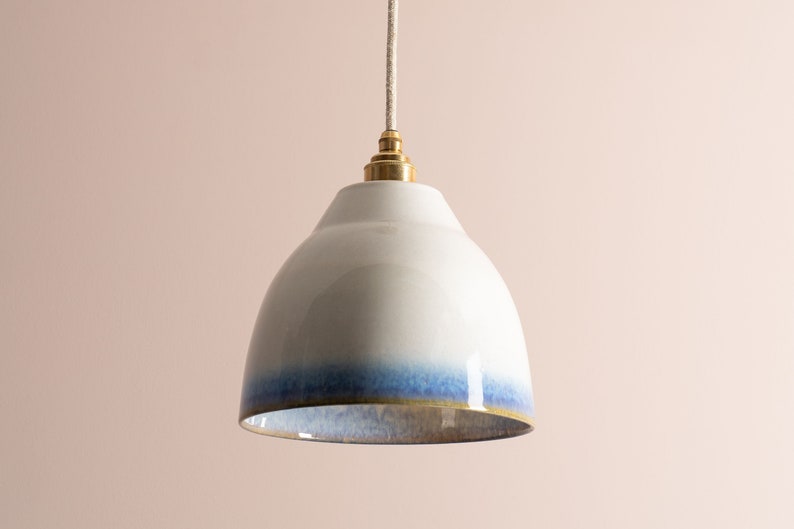 Blue and White Element Pendant Light in Ceramic and Brass image 1