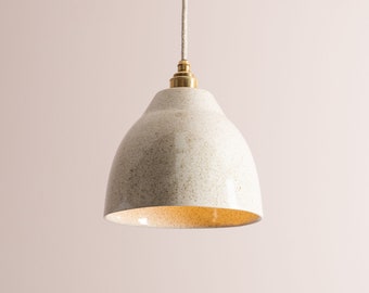 Speckled Cream Gloss Element Pendant Light in Ceramic and Brass/Nickel