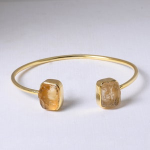 Raw Citrine Bangle: 18K Gold Plated Adjustable Bracelet