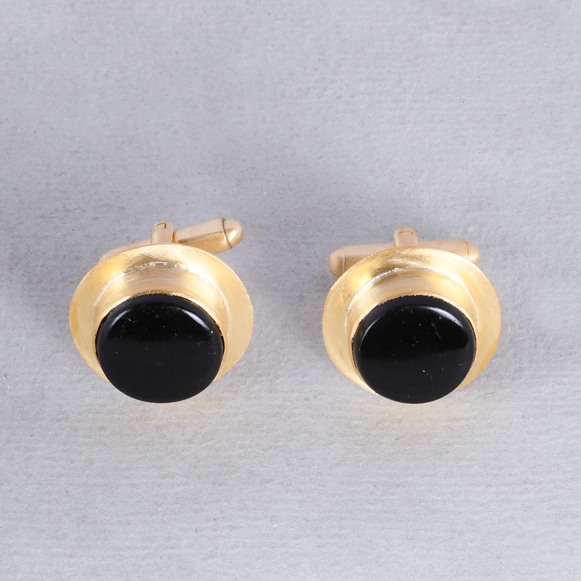 Black Onyx Cufflinks, Modernist Cufflinks, Handcrafted Cufflinks, Gold-Plated Cufflinks, Round Stone Cufflinks, Unique Gifts For Men