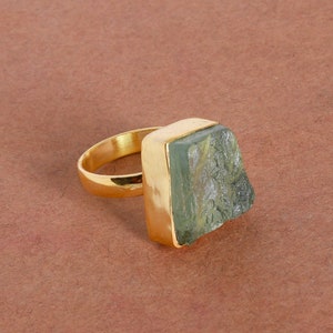 Handmade Green Fluorite Ring: Gold Plated Brass Statement Jewelry