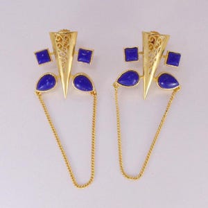 Handmade 18K Gold Plated Lapis Lazuli Dangle Earrings
