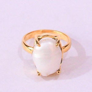 Handmade 18K Gold Plated Pearl Ring: June Birthstone Stackable Ring