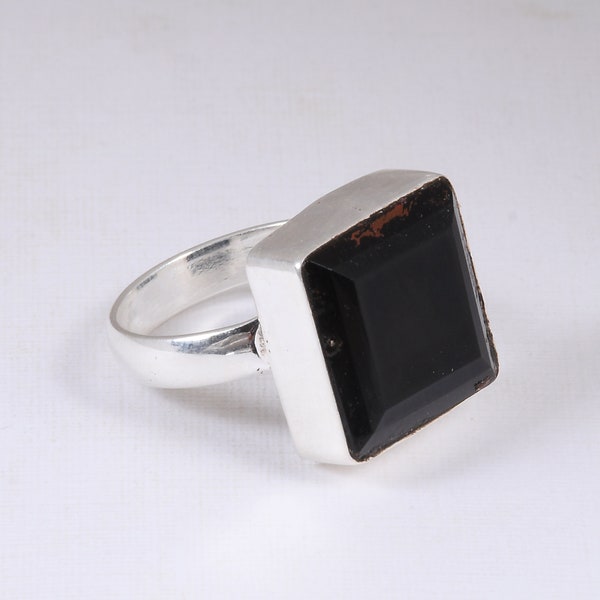 Silver Finish Ring, Black Onyx Ring, Gemstone Ring, Cushion Cut Ring, Ladies Fashion Ring, Unique Jewelry Gift Ideas For Her