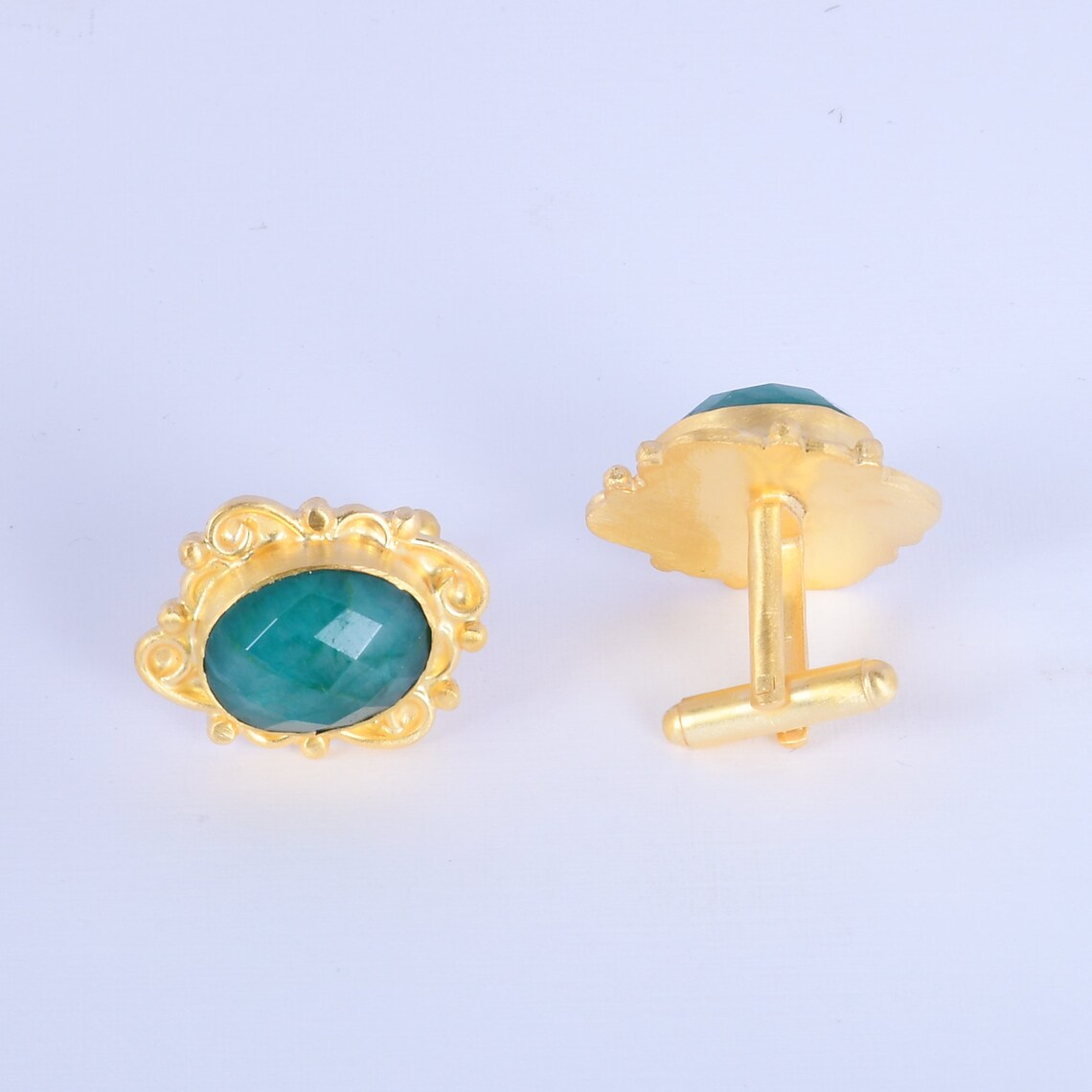 Men's Emerald Cufflinks Gold Plated Cufflinks Handmade Etsy