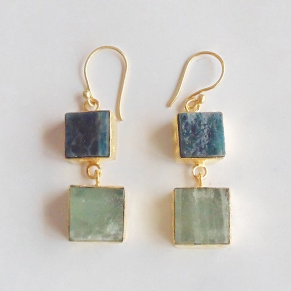 18K Gold Plated Earrings Aquamarine Earrings Mineral | Etsy