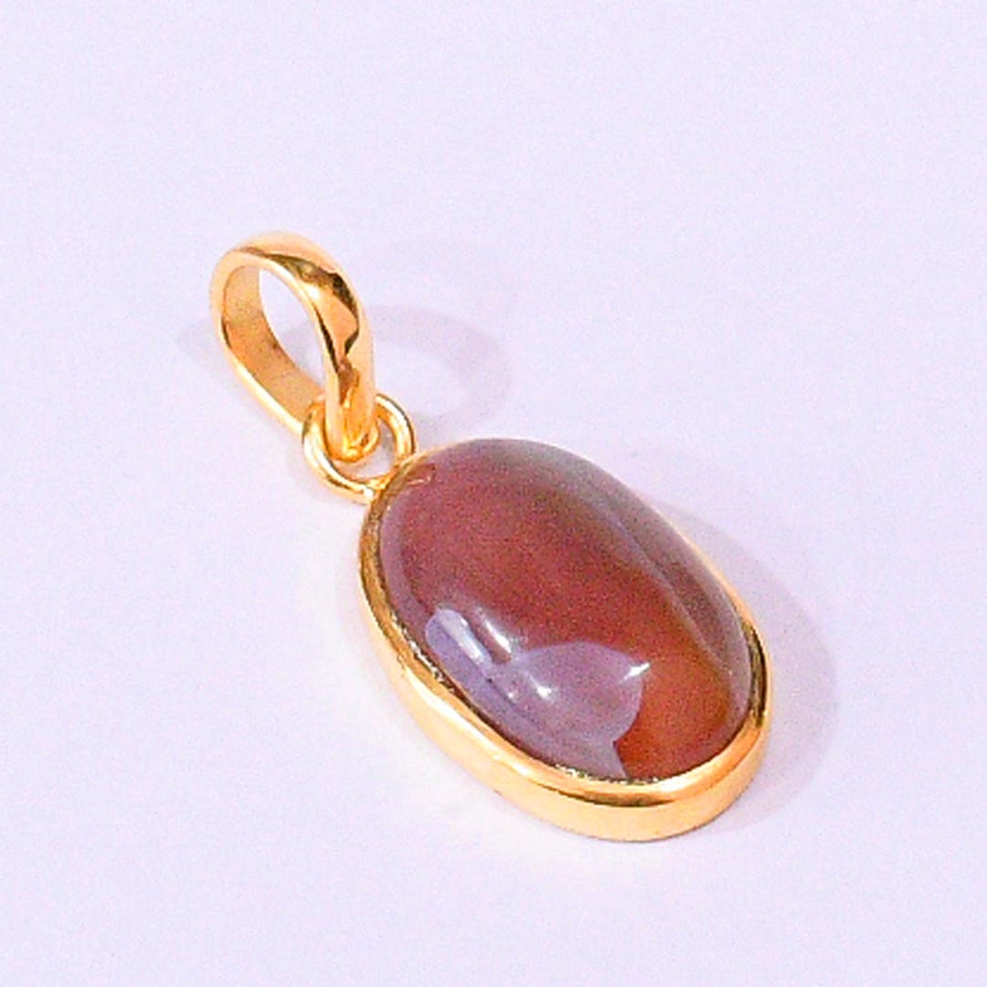 Red Agate Pendant: Gold Vermeil Oval Gemstone Jewelry - Etsy