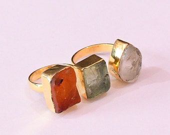 Wholesale Natural Green Fluorite, Carnelian And Crystal Quartz Double Finger Ring For Women