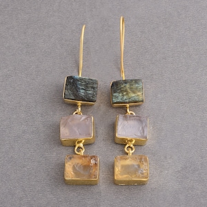 Gold Plated Earrings, Labradorite Earrings, Handmade Earrings, Rose Quartz Earrings, Fashion Earrings, Dangle Earrings, Wholesale Jewellery