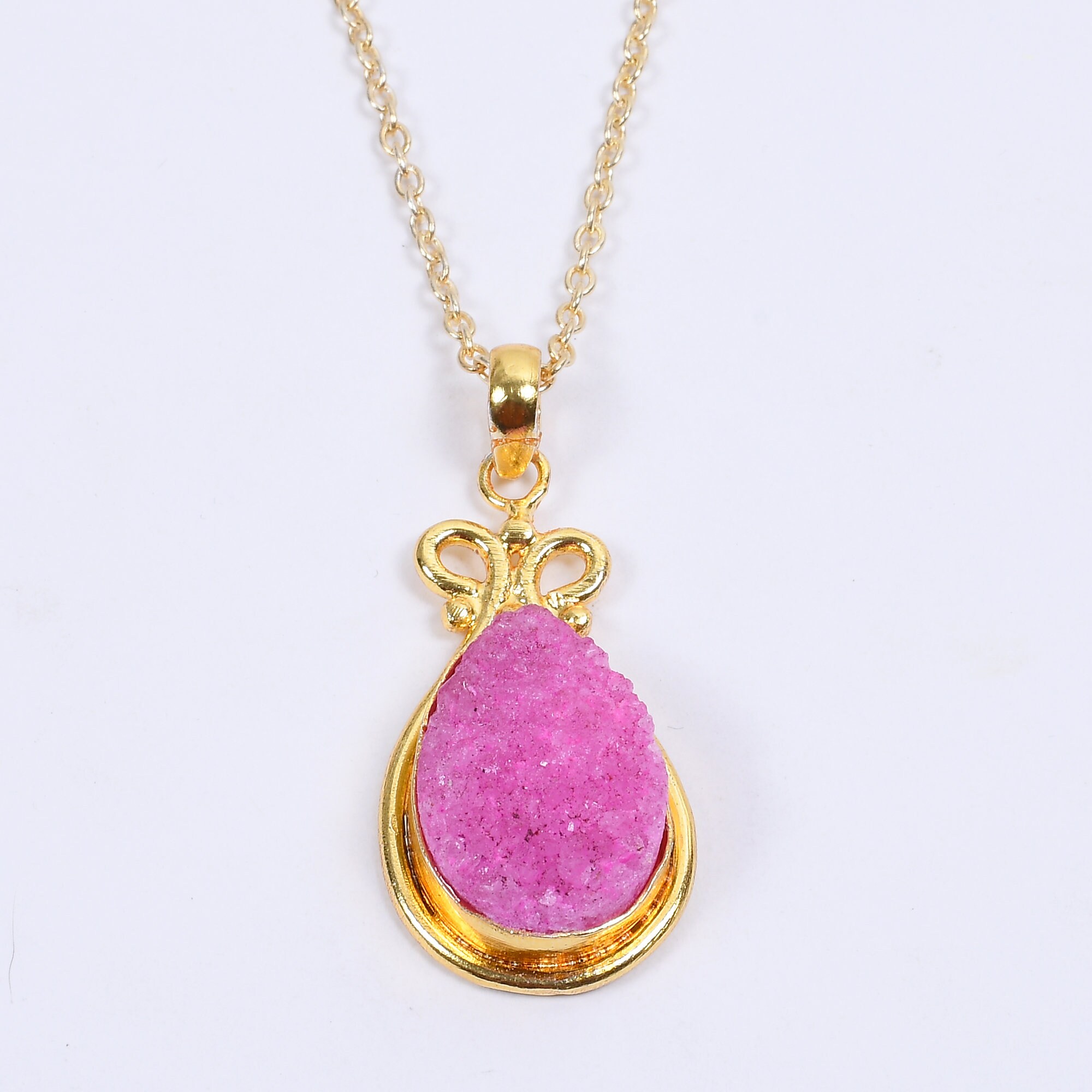 Teardrop Pendant Pink Druzy Pendant 
